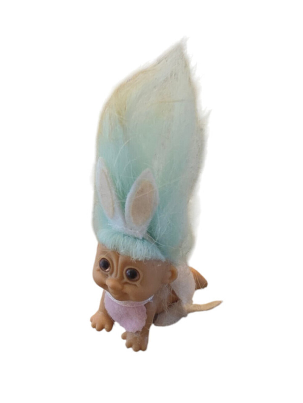Vintage Russ Trolls Doll Crawling Baby Troll Baby blue Hair Bib & Diaper